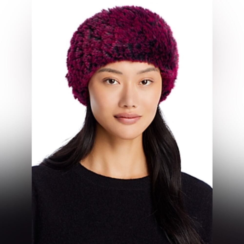 Surell Rex Rabbit Faux Fur Knit Headband in Raspberry.